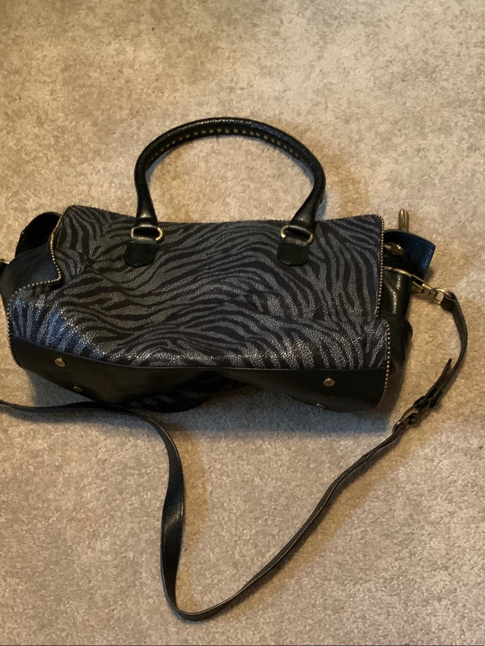 Diane Von Furstenberg Black Zebra-Print Satchel with Shoulder Strap